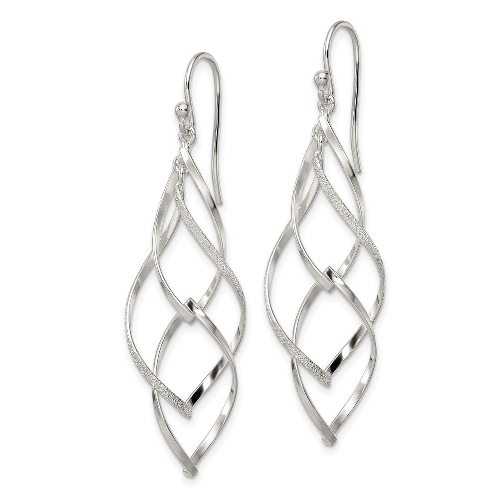 FJC Finejewelers 925 Sterling Silver Polished and Lasered Texture Twisted Dangle Hook Earrings 51 x 14 mm