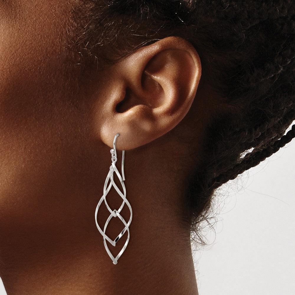 FJC Finejewelers 925 Sterling Silver Polished and Lasered Texture Twisted Dangle Hook Earrings 51 x 14 mm
