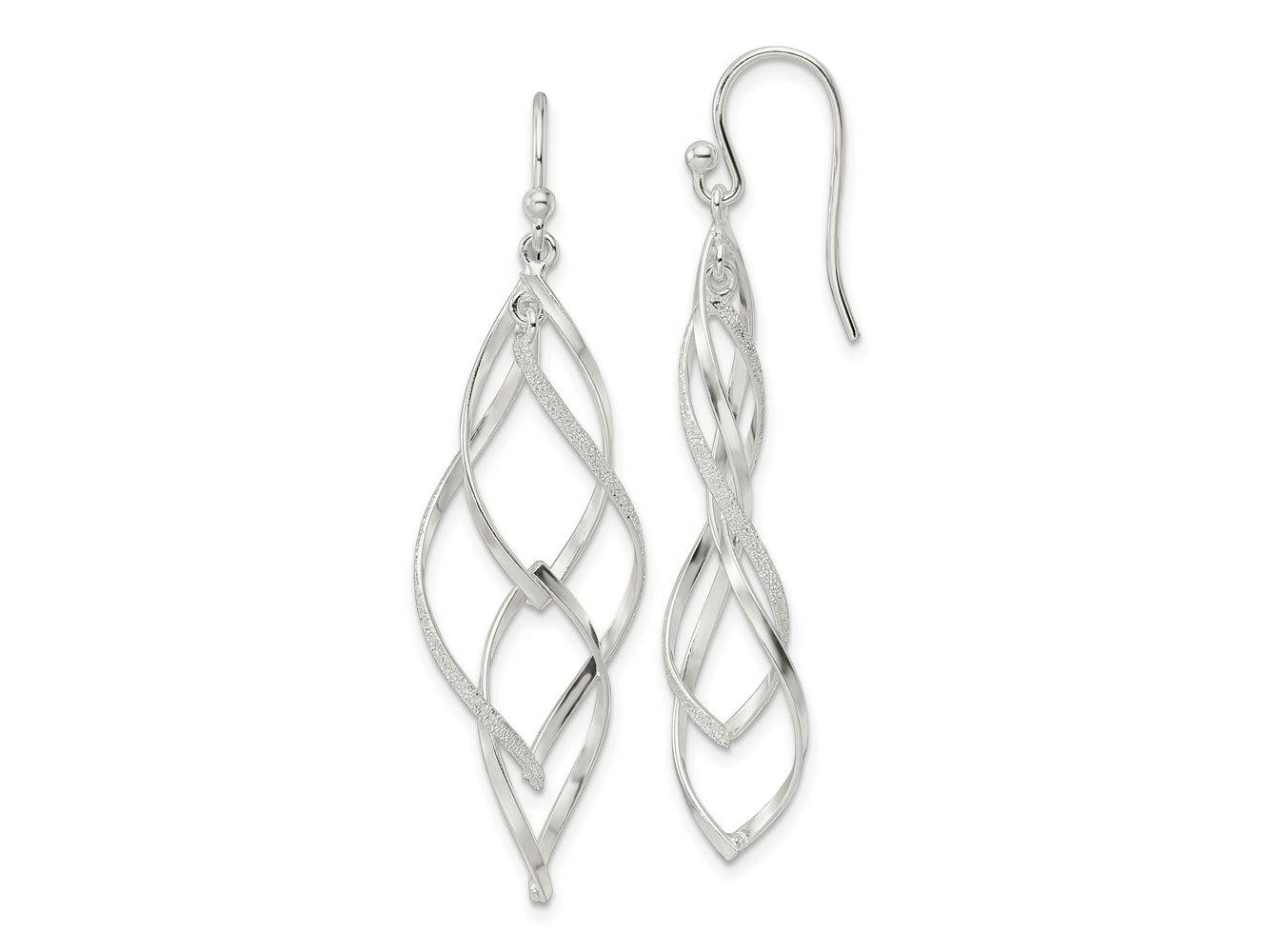 FJC Finejewelers 925 Sterling Silver Polished and Lasered Texture Twisted Dangle Hook Earrings 51 x 14 mm