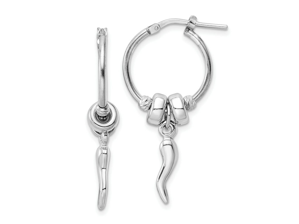 FJC Finejewelers 925 Sterling Silver  Bright Cut Bead Italian Horn Dangle Hoop Earrings 18 x 18 mm