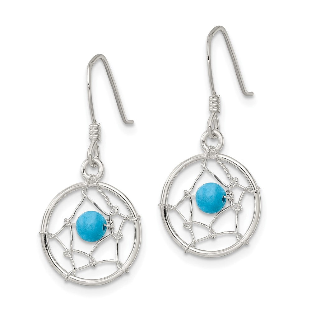 FJC Finejewelers 925 Sterling Silver Polished Turquoise Bead Dream Catcher Dangle Earrings 27 x 13 mm