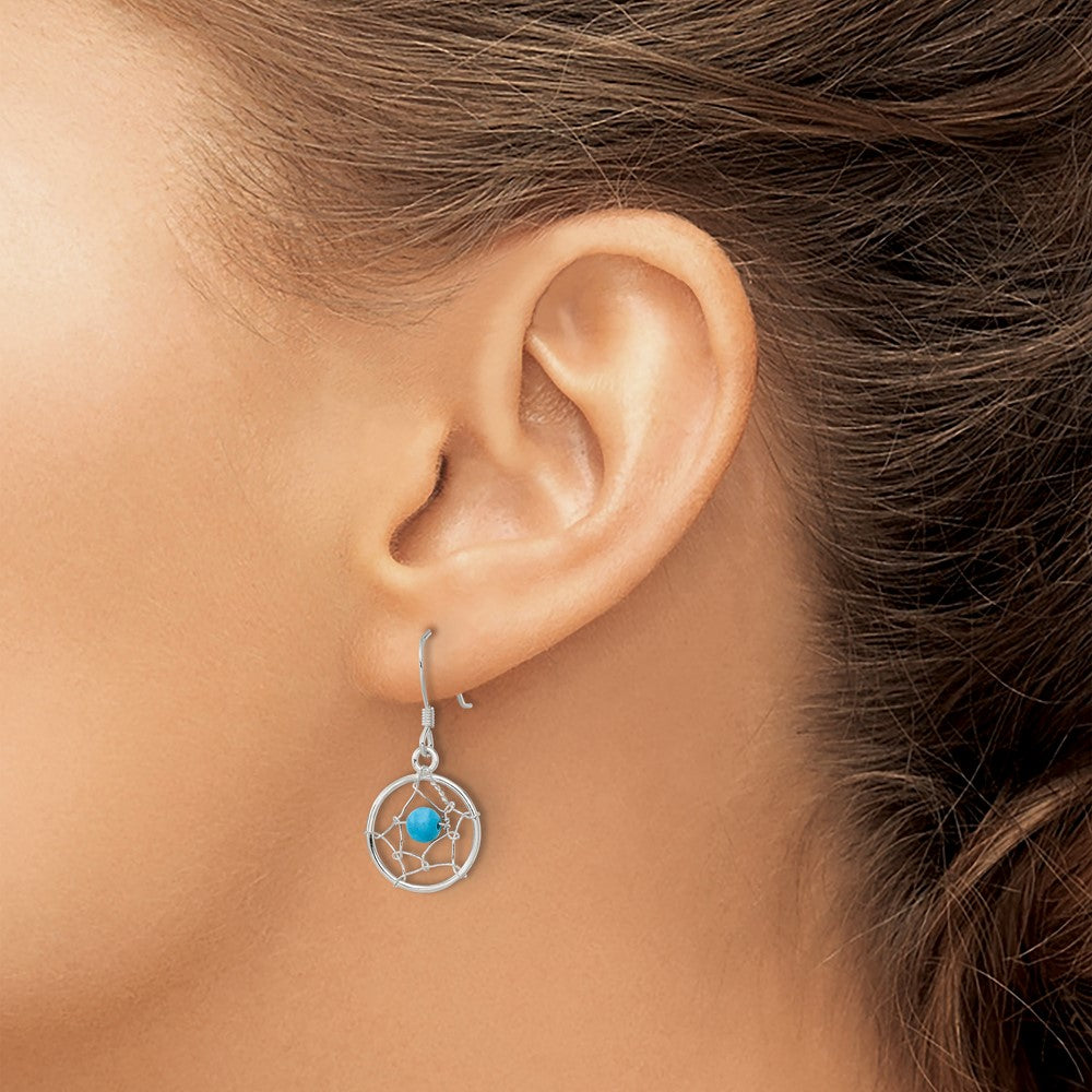 FJC Finejewelers 925 Sterling Silver Polished Turquoise Bead Dream Catcher Dangle Earrings 27 x 13 mm