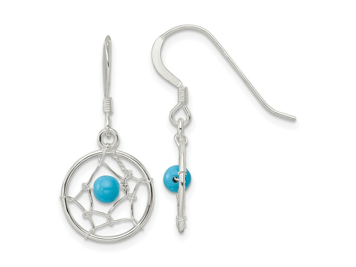 FJC Finejewelers 925 Sterling Silver Polished Turquoise Bead Dream Catcher Dangle Earrings 27 x 13 mm