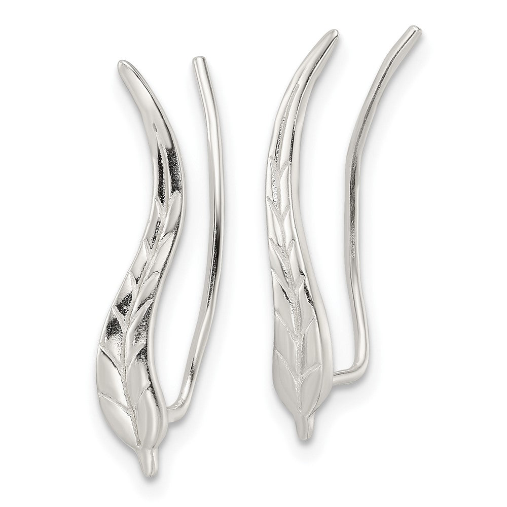 FJC Finejewelers 925 Sterling Silver Ear Climber Polished and Textured Wavy Leaf Dangle Earrings 23 x 4 mm