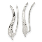 FJC Finejewelers 925 Sterling Silver Ear Climber Polished and Textured Wavy Leaf Dangle Earrings 23 x 4 mm