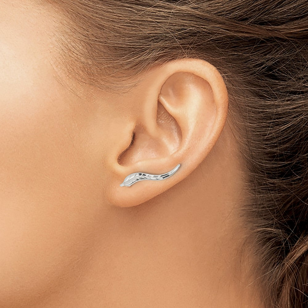 FJC Finejewelers 925 Sterling Silver Ear Climber Polished and Textured Wavy Leaf Dangle Earrings 23 x 4 mm