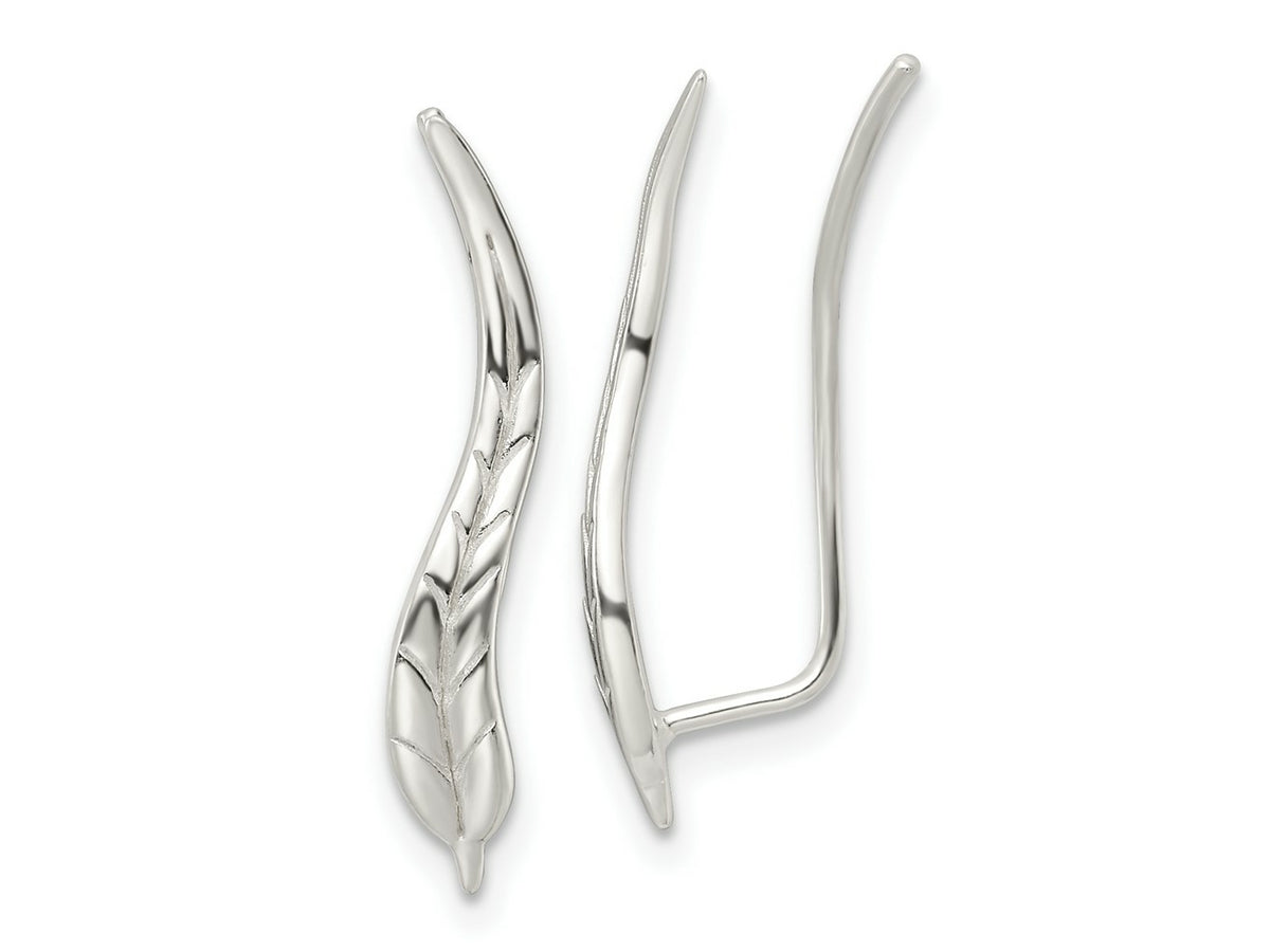 FJC Finejewelers 925 Sterling Silver Ear Climber Polished and Textured Wavy Leaf Dangle Earrings 23 x 4 mm
