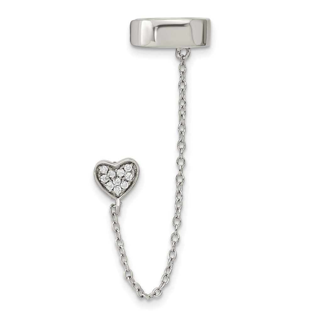 FJC Finejewelers 925 Sterling Silver Ear Climber  CZ Heart Individual Post with 2" Cuff Earring Ext. Chain
