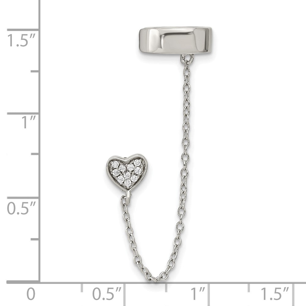 FJC Finejewelers 925 Sterling Silver Ear Climber  CZ Heart Individual Post with 2" Cuff Earring Ext. Chain