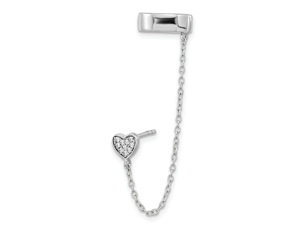 FJC Finejewelers 925 Sterling Silver Ear Climber  CZ Heart Individual Post with 2" Cuff Earring Ext. Chain