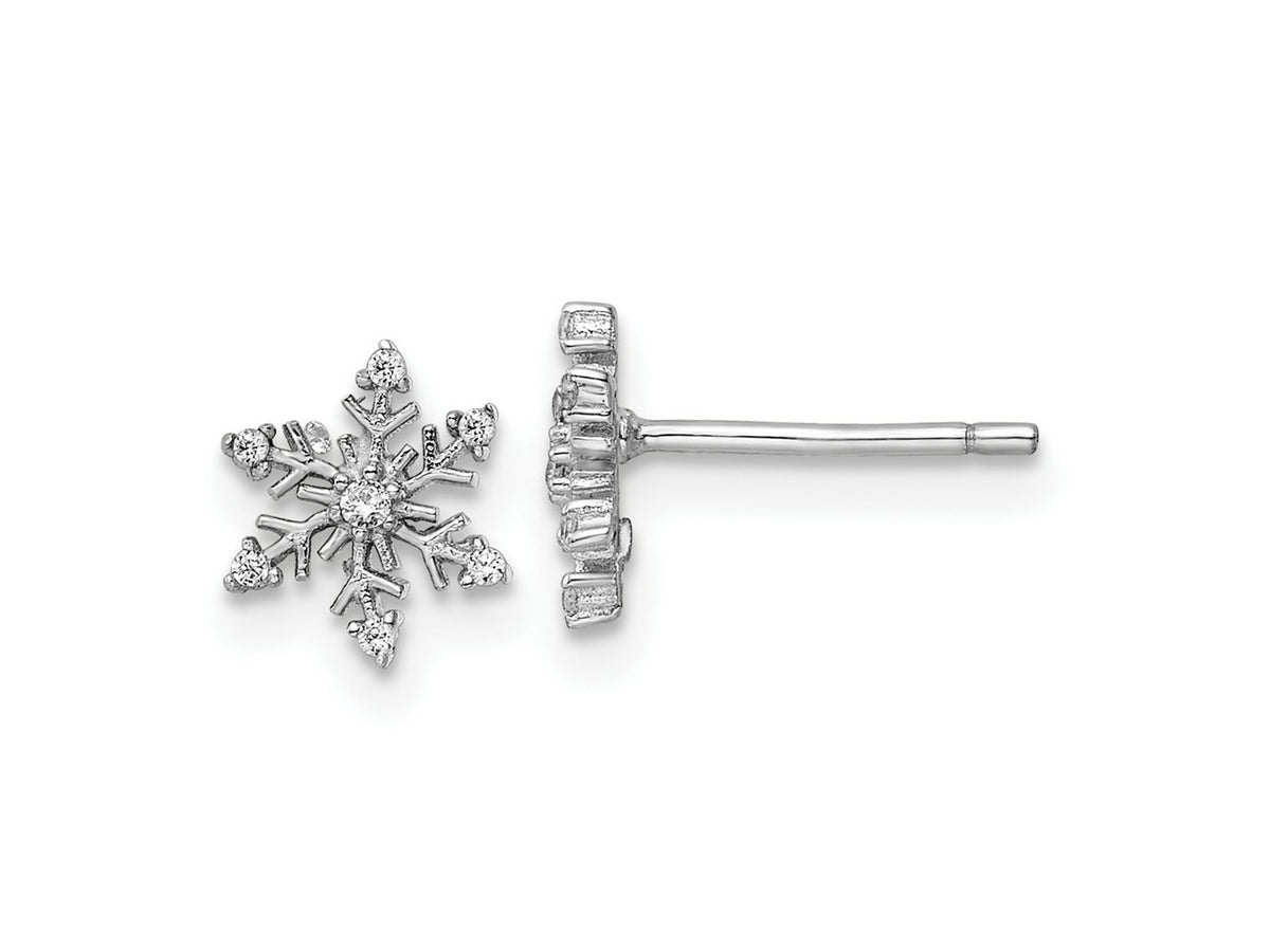 FJC Finejewelers 925 Sterling Silver Button Rhodium-plated Polished CZ Snowflake Earrings 7 mm x 6 mm