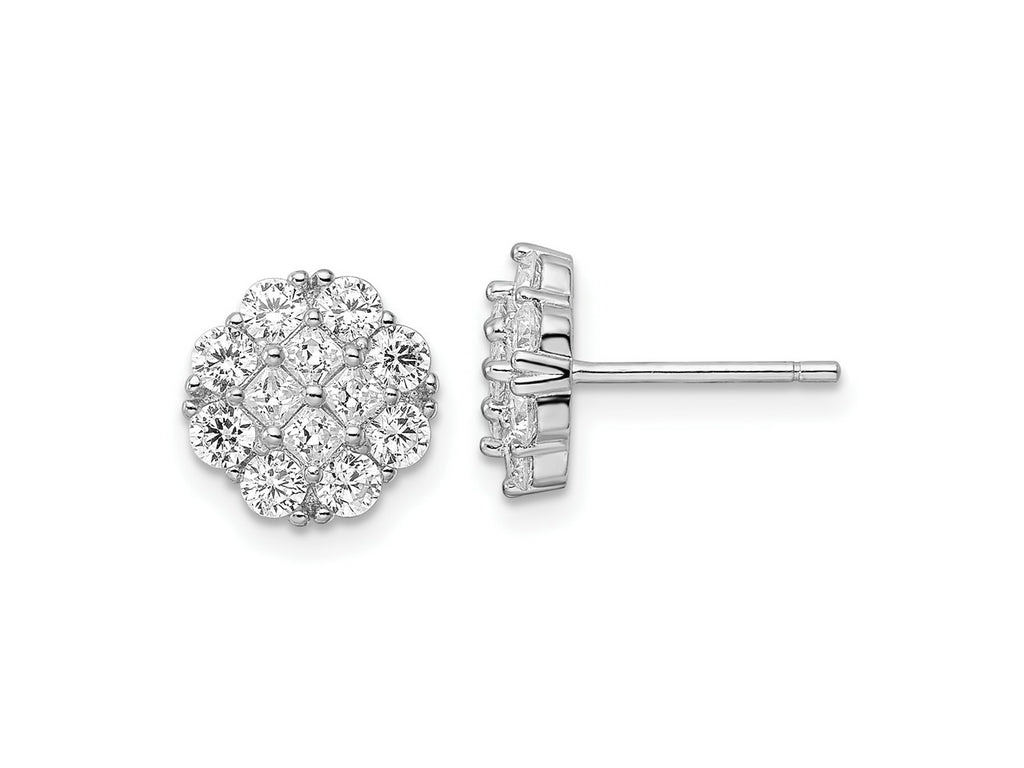 FJC Finejewelers 925 Sterling Silver Button  Polished Flower Cluster CZ Post Earrings 9 mm