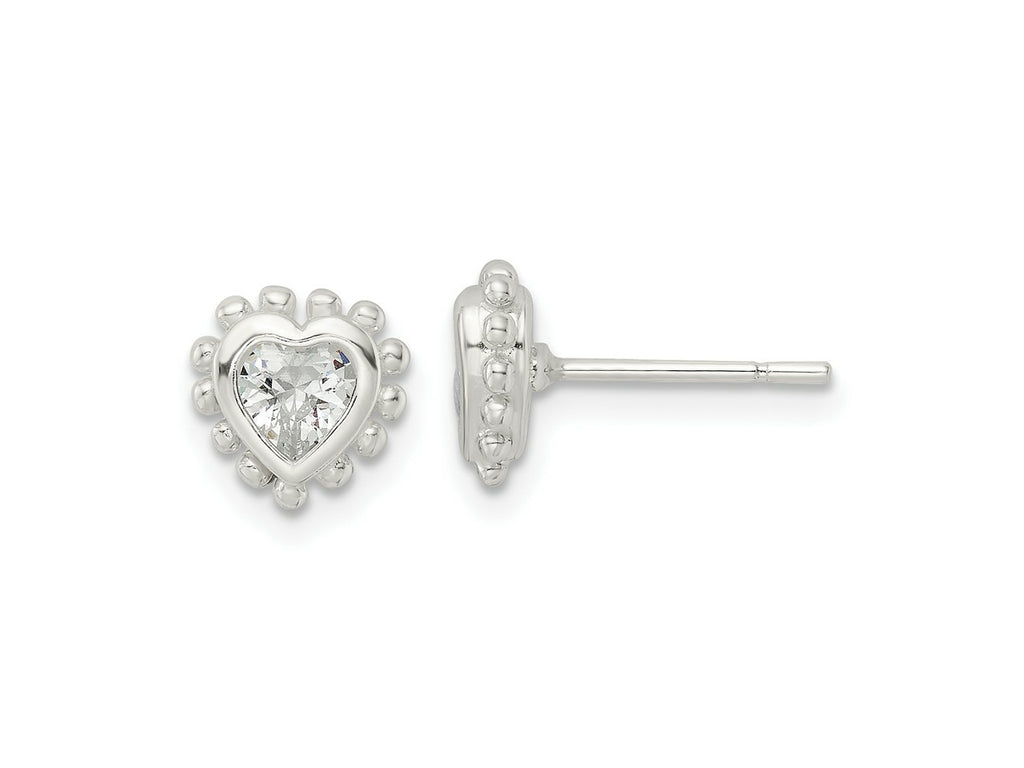 FJC Finejewelers 925 Sterling Silver Button Beaded Edge Heart CZ Post Earrings 8 mm