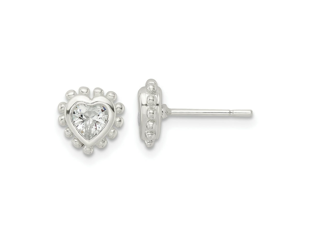 FJC Finejewelers 925 Sterling Silver Button Beaded Edge Heart CZ Post Earrings 8 mm
