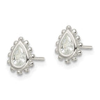FJC Finejewelers 925 Sterling Silver Button Beaded Edge Pear CZ Post Earrings 8 mm x 6 mm