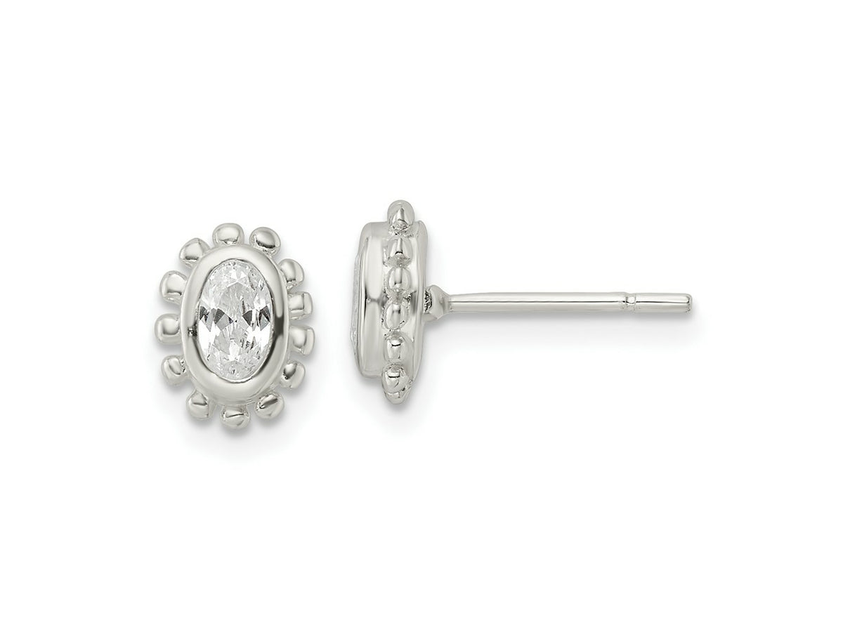 FJC Finejewelers 925 Sterling Silver Button Beaded Edge Oval CZ Post Earrings 8 mm x 6 mm