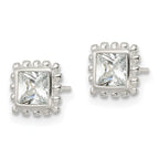 FJC Finejewelers 925 Sterling Silver Button Beaded Edge Square CZ Post Earrings 7 mm x 7 mm