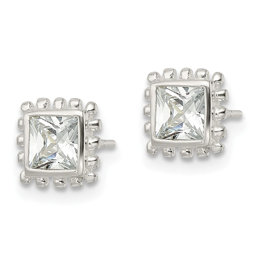 FJC Finejewelers 925 Sterling Silver Button Beaded Edge Square CZ Post Earrings 7 mm x 7 mm