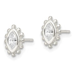 FJC Finejewelers 925 Sterling Silver Button Beaded Edge Marquise CZ Post Earrings 9 mm x 6 mm