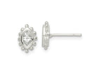 FJC Finejewelers 925 Sterling Silver Button Beaded Edge Marquise CZ Post Earrings 9 mm x 6 mm