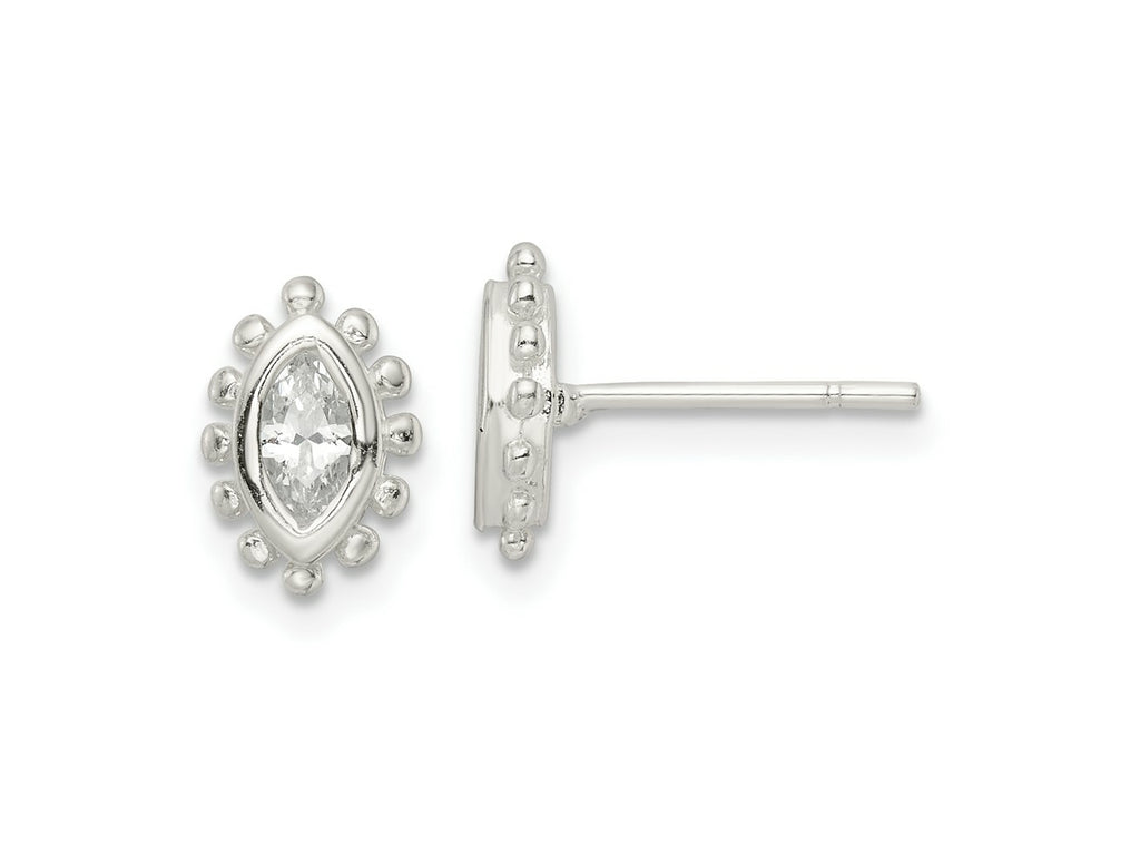 FJC Finejewelers 925 Sterling Silver Button Beaded Edge Marquise CZ Post Earrings 9 mm x 6 mm
