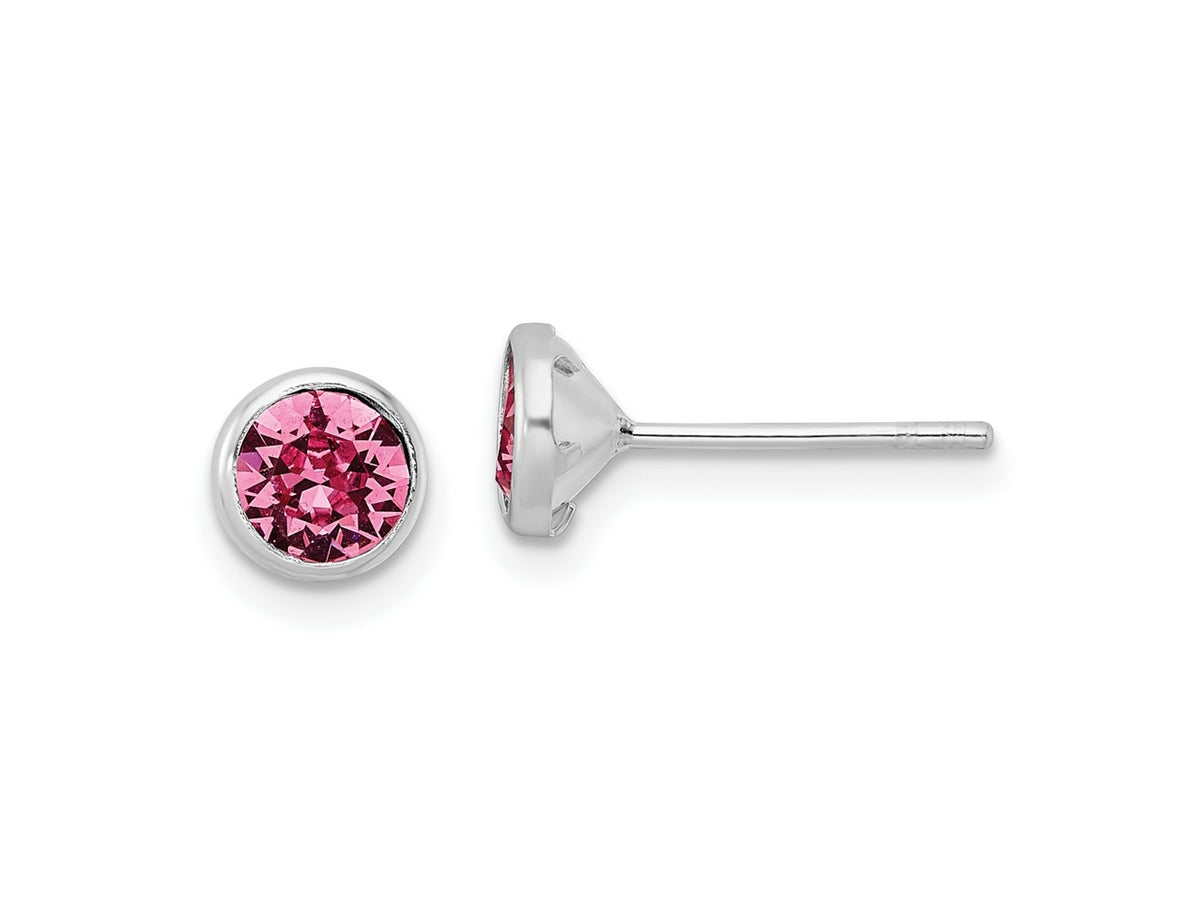FJC Finejewelers 925 Sterling Silver 5mm Pink Crystal Bezel Stud Earrings 6 mm x 6 mm