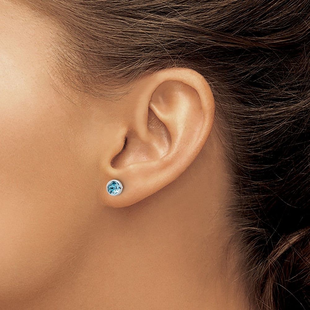 FJC Finejewelers 925 Sterling Silver Rhodium Plated Polished Blue Crystal Bezel Stud Earrings 6 x 6 mm