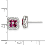 FJC Finejewelers 925 Sterling Silver Button  Created Ruby and CZ Clover Post Earrings 10 x 10 mm