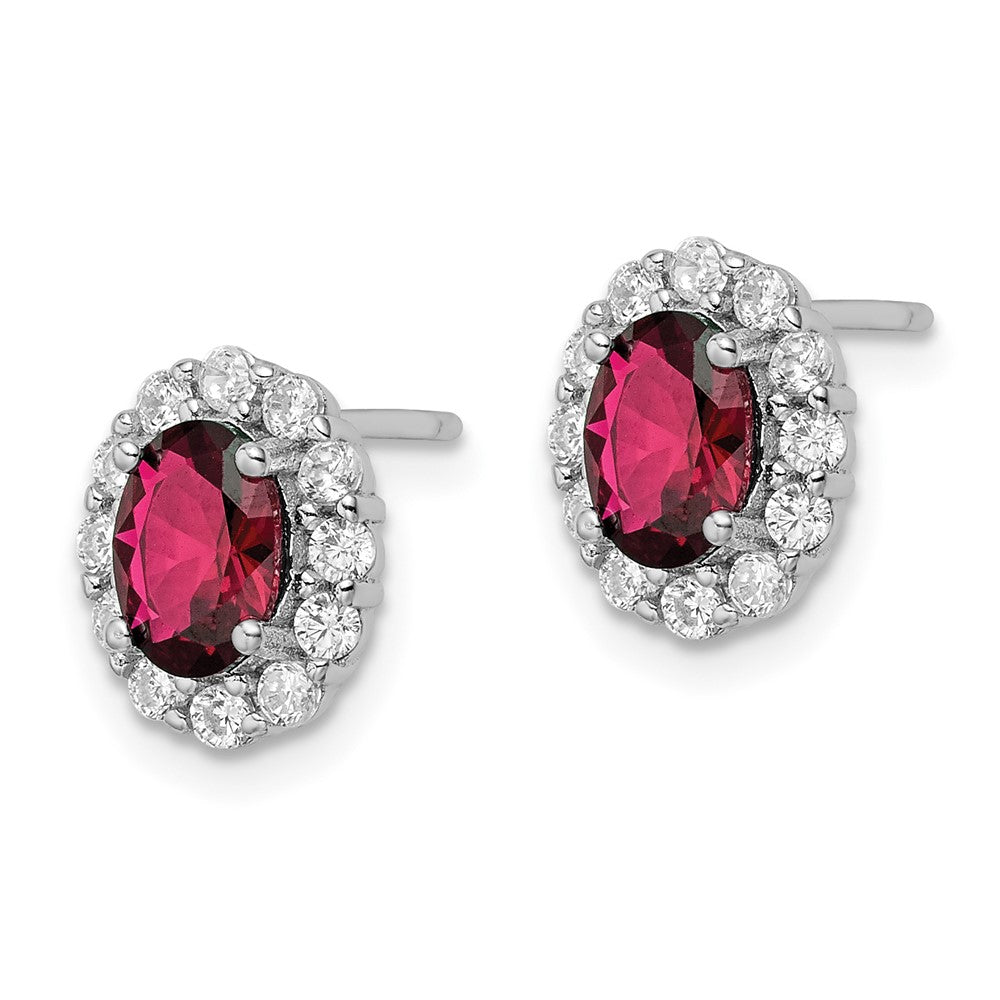FJC Finejewelers 925 Sterling Silver Button Rhodium Plated Red and White CZ Oval Post Earrings 11 x 9 mm
