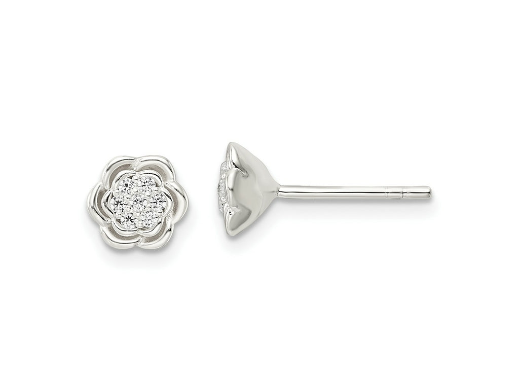 FJC Finejewelers 925 Sterling Silver Button Polished Floral CZ Post Earrings 7 x 6 mm