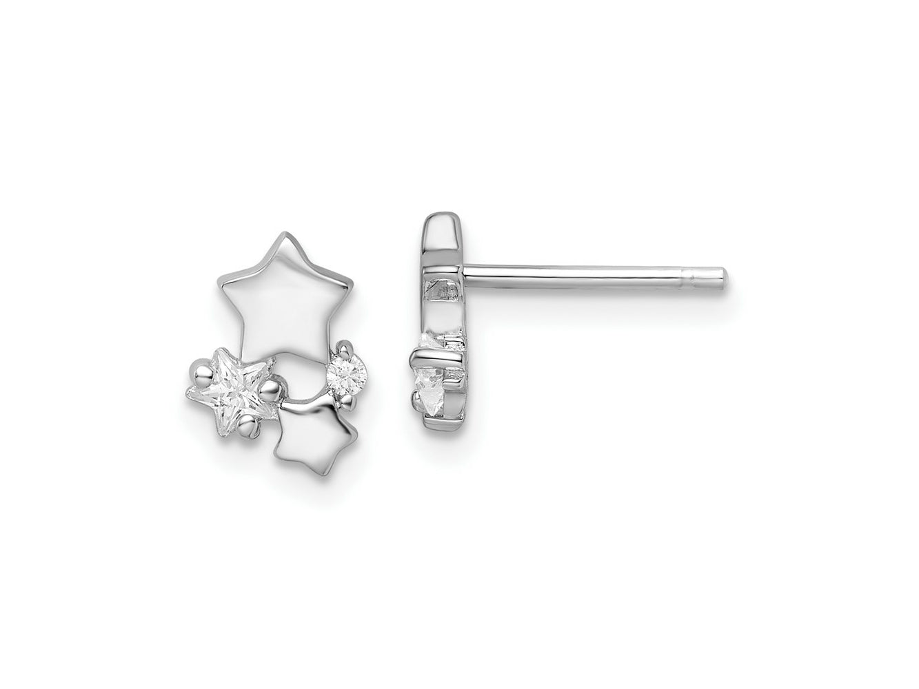 FJC Finejewelers 925 Sterling Silver Button Rhodium Plated Polished CZ Stars Post Earrings 9 x 6 mm