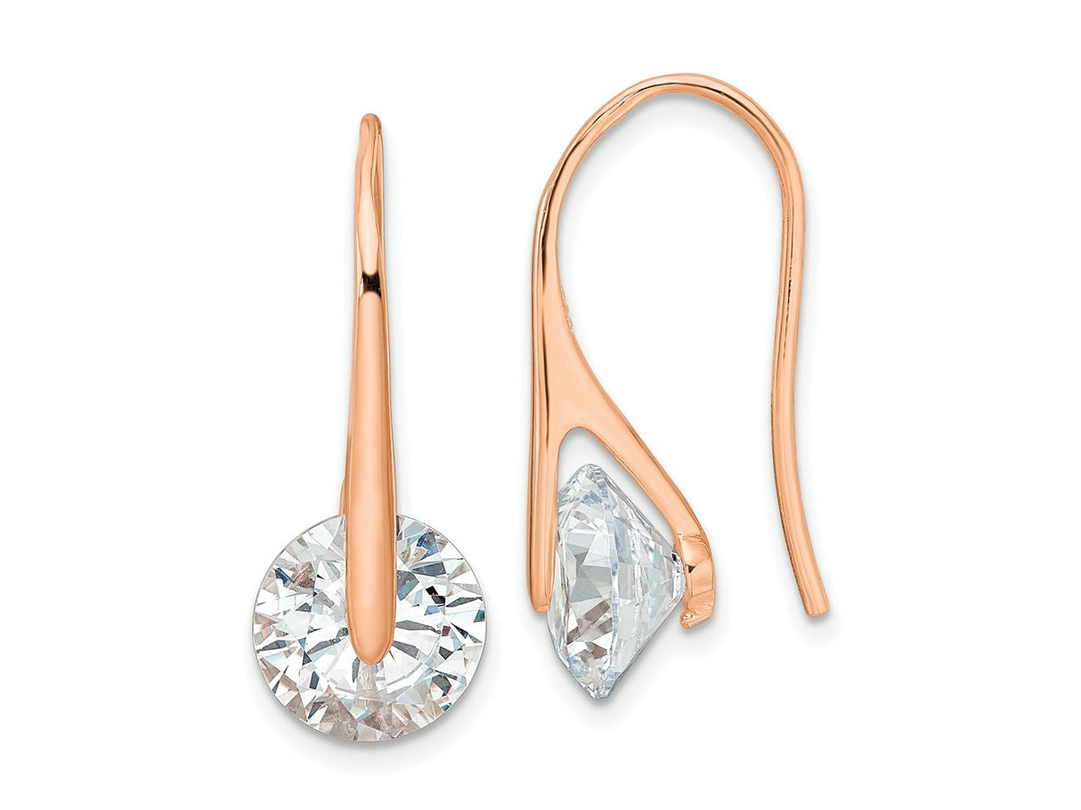 FJC Finejewelers 925 Sterling Silver Rose-tone Polished Round CZ Dangle Earrings 24 x 10 mm