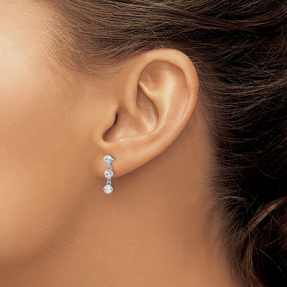 FJC Finejewelers 925 Sterling Silver Rhodium Plated Polished Three CZ Post Dangle Earrings 15 x 3 mm