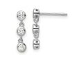 FJC Finejewelers 925 Sterling Silver Rhodium Plated Polished Three CZ Post Dangle Earrings 15 x 3 mm