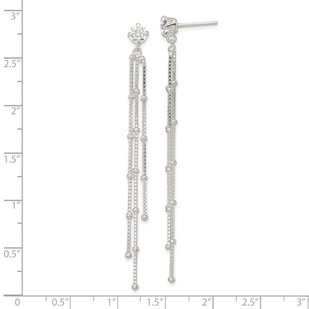 FJC Finejewelers 925 Sterling Silver Polished CZ and Beaded Chain Post Dangle Earrings 72 x 5 mm