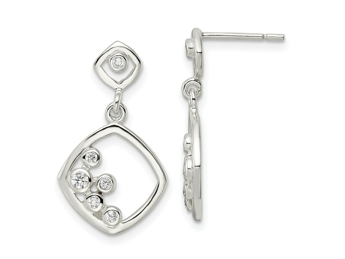 FJC Finejewelers 925 Sterling Silver Polished CZ Square Dangle Post Earrings 24 x 13 mm