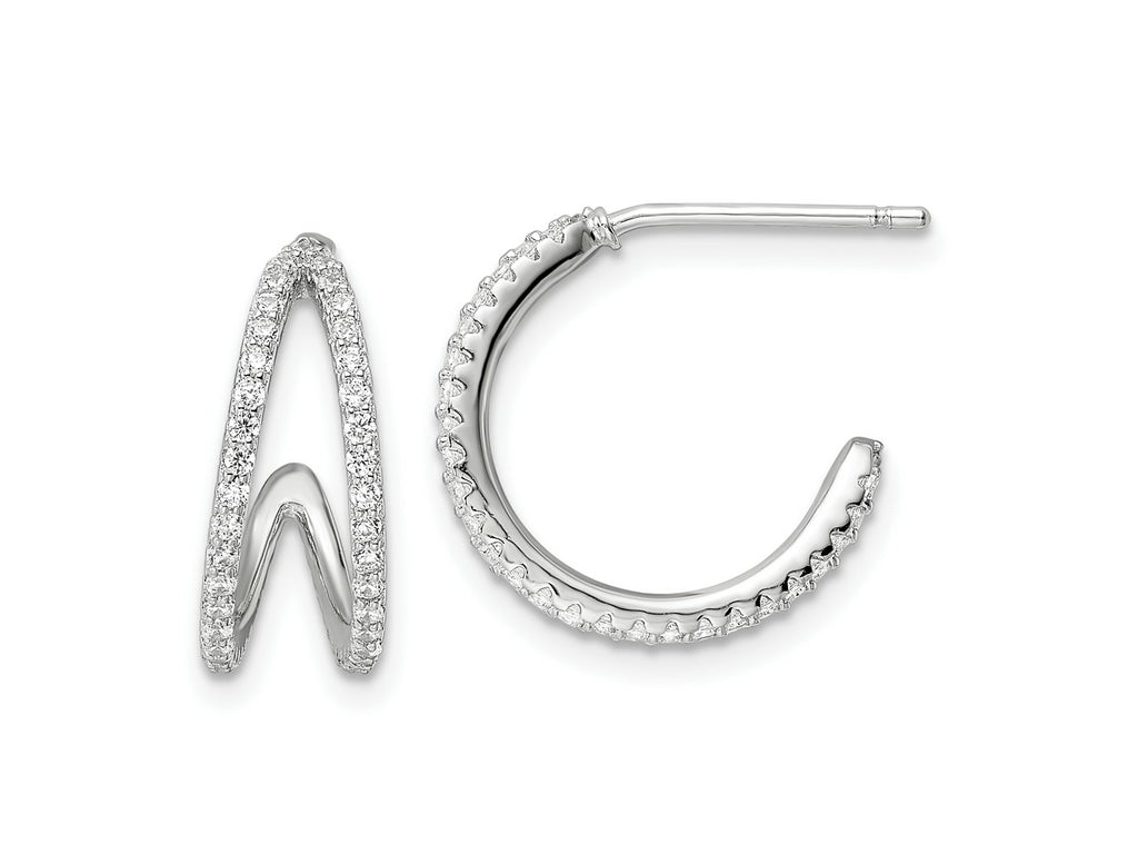 FJC Finejewelers 925 Sterling Silver Polished Rhodium Plated CZ Post Hoop Earrings 16 x 15 mm