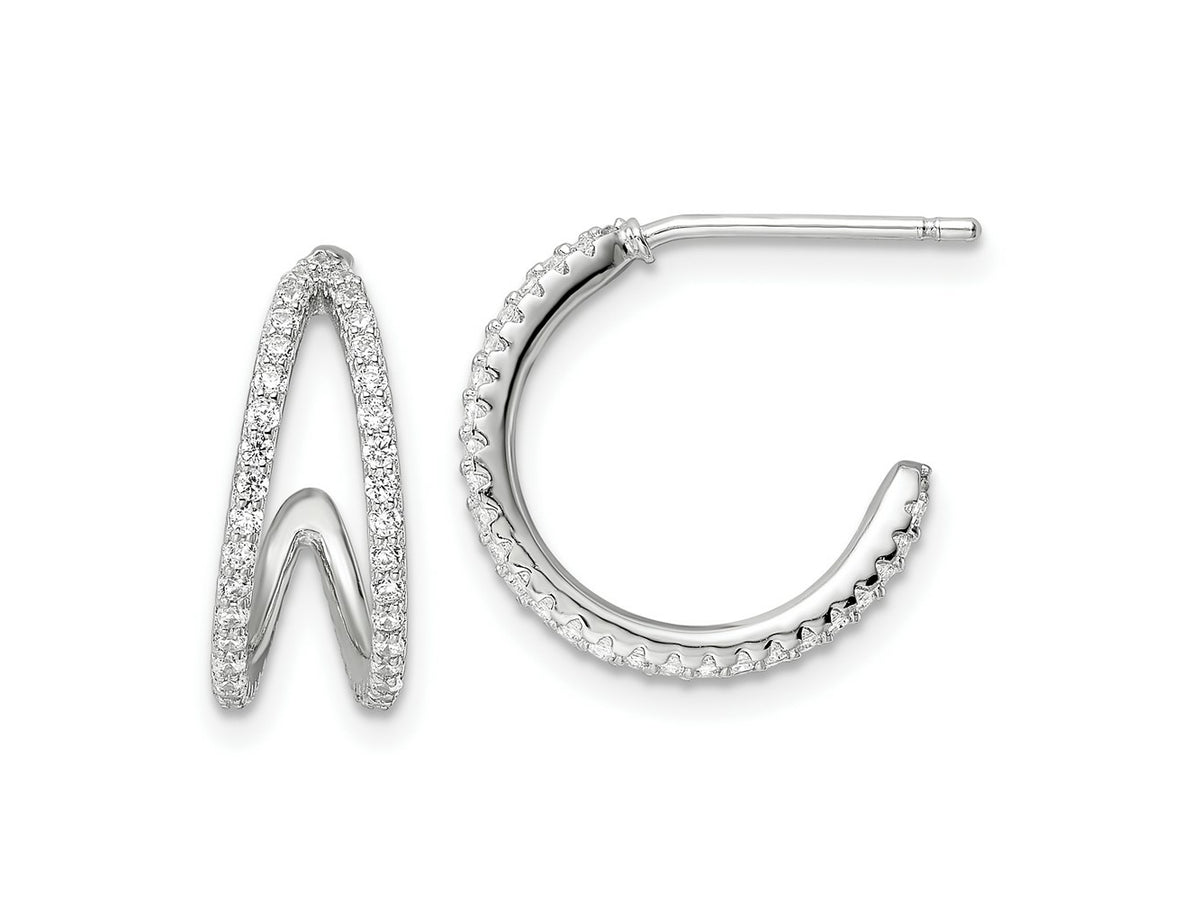 FJC Finejewelers 925 Sterling Silver Polished Rhodium Plated CZ Post Hoop Earrings 16 x 15 mm