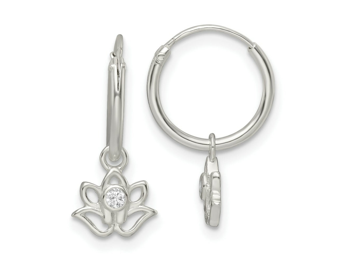 FJC Finejewelers 925 Sterling Silver Polished CZ Dangle Lotus Endless Hoop Earrings 18 x 12 mm