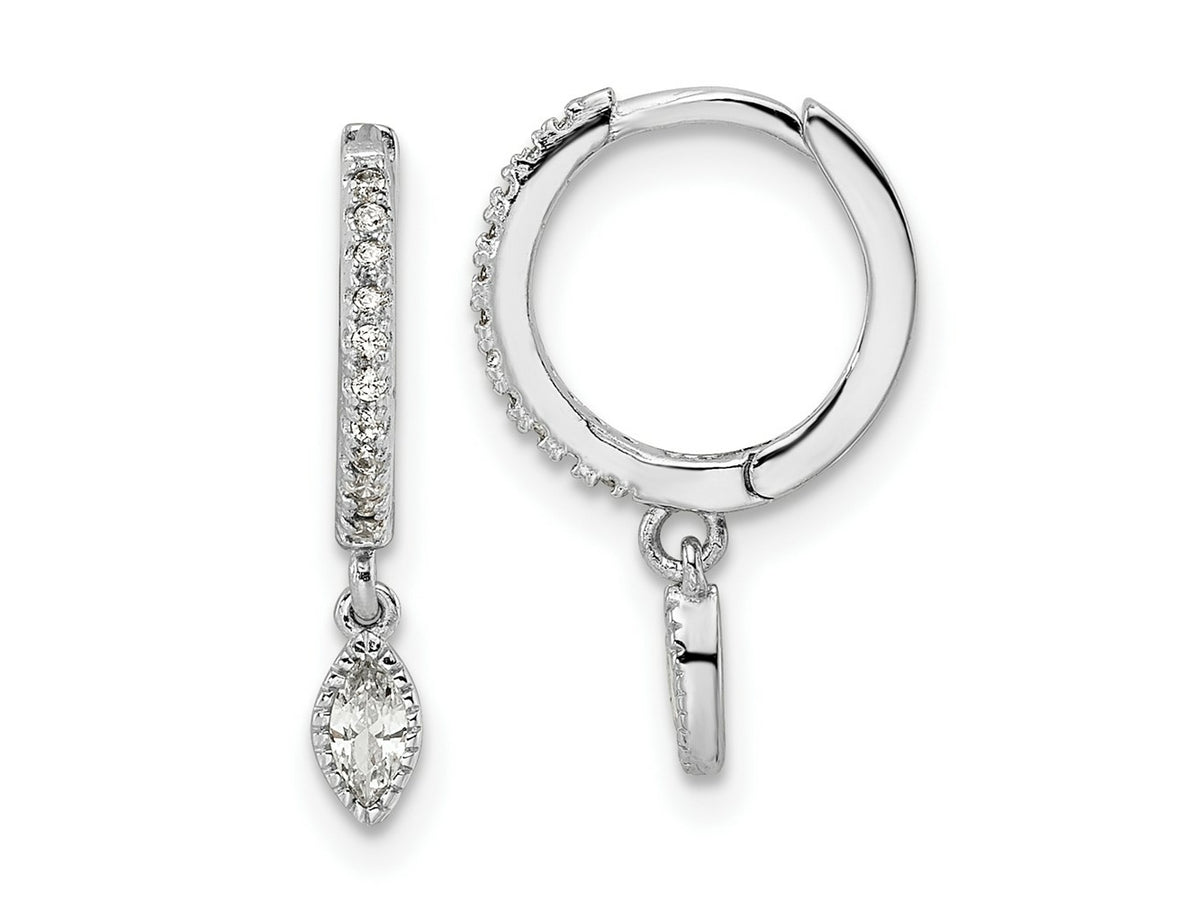 FJC Finejewelers 925 Sterling Silver Dangle Rhodium Plated Polished CZ Hinged Hoop Earrings 18 x 11 mm