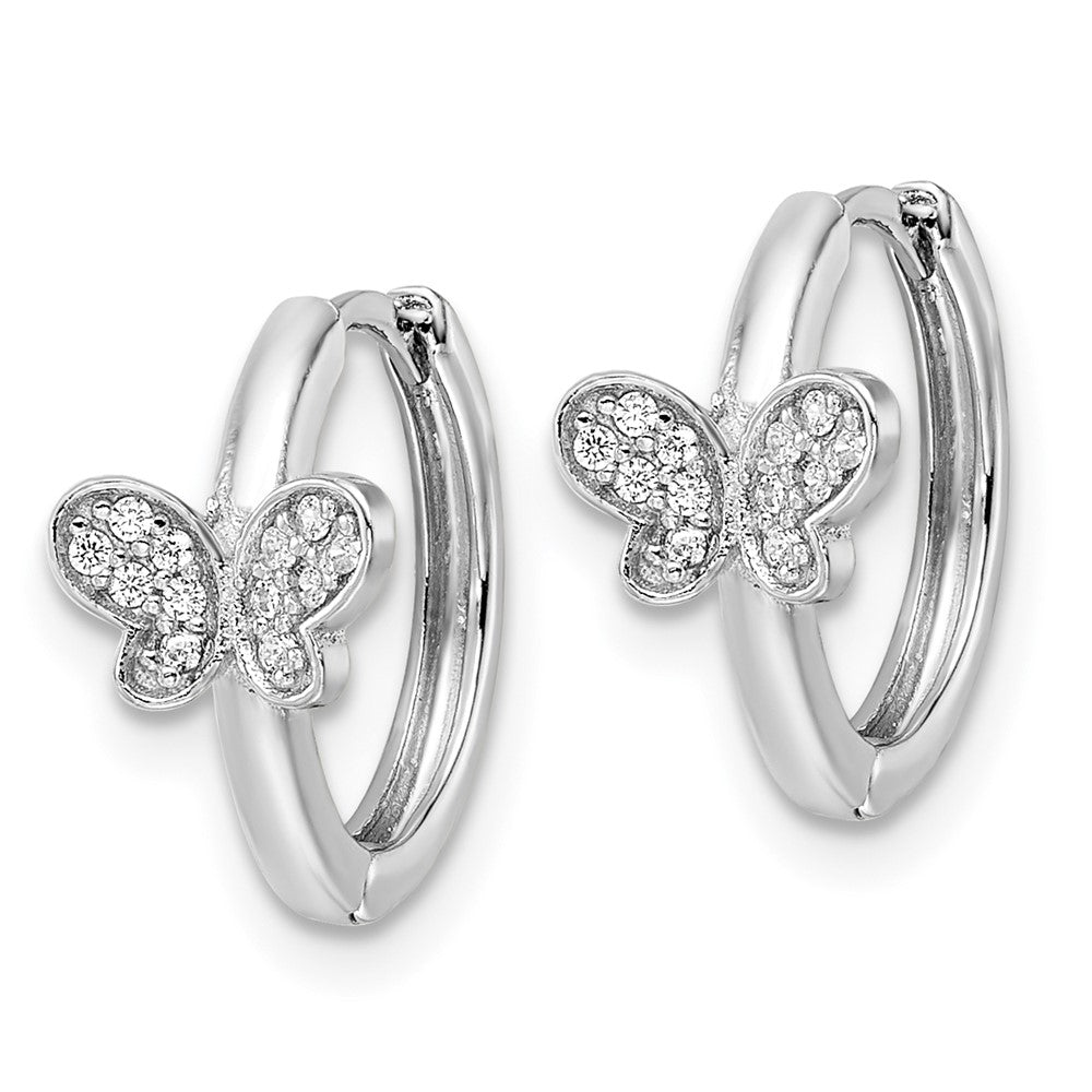 FJC Finejewelers 925 Sterling Silver Rhodium Plated Polished CZ Hinged Hoop Butterfly Earrings 13 x 13 mm