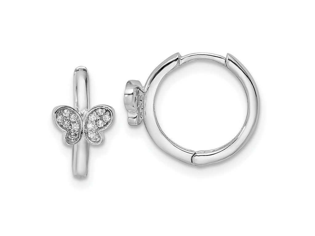 FJC Finejewelers 925 Sterling Silver Rhodium Plated Polished CZ Hinged Hoop Butterfly Earrings 13 x 13 mm
