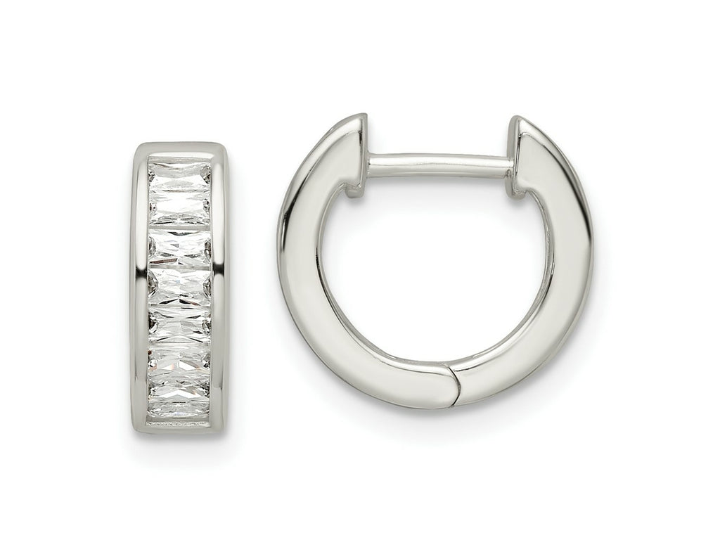 FJC Finejewelers 925 Sterling Silver Polished Baguette CZ Hinged Hoop Earrings 12 x 13 mm