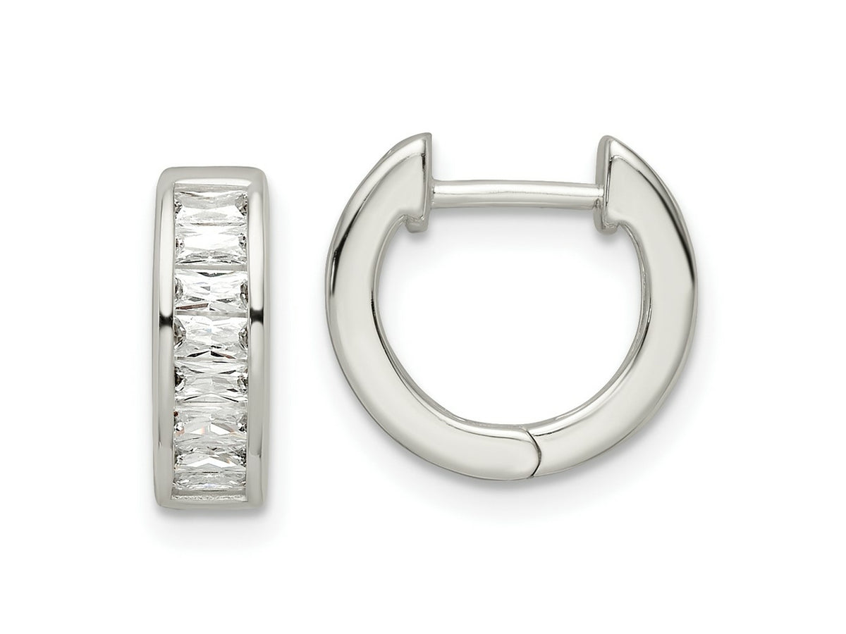 FJC Finejewelers 925 Sterling Silver Polished Baguette CZ Hinged Hoop Earrings 12 x 13 mm