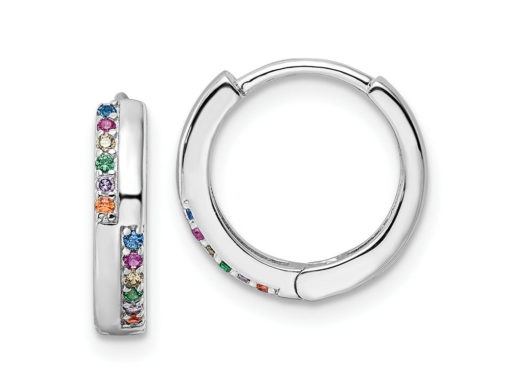 FJC Finejewelers 925 Sterling Silver Rhodium Plated Multicolor CZ Hinged Hoop Earrings 14 x 14 mm