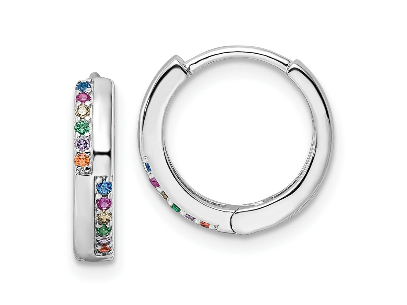 FJC Finejewelers 925 Sterling Silver Rhodium Plated Multicolor CZ Hinged Hoop Earrings 14 x 14 mm