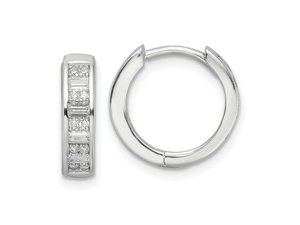FJC Finejewelers 925 Sterling Silver Polished Rhodium Plated CZ Hinged Hoop Earrings 14 x 14 mm
