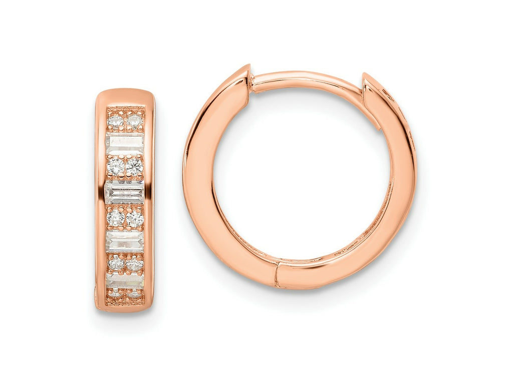 FJC Finejewelers 925 Sterling Silver Polished Rose-tone CZ Hinged Hoop Earrings 14 x 14 mm