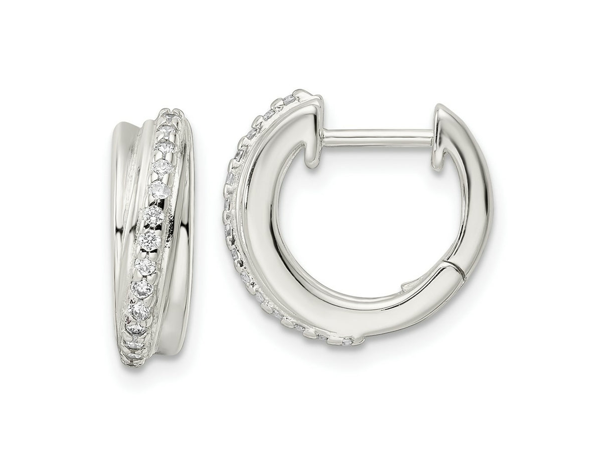 FJC Finejewelers 925 Sterling Silver Polished CZ Hinged Hoop Earrings 15 x 15 mm