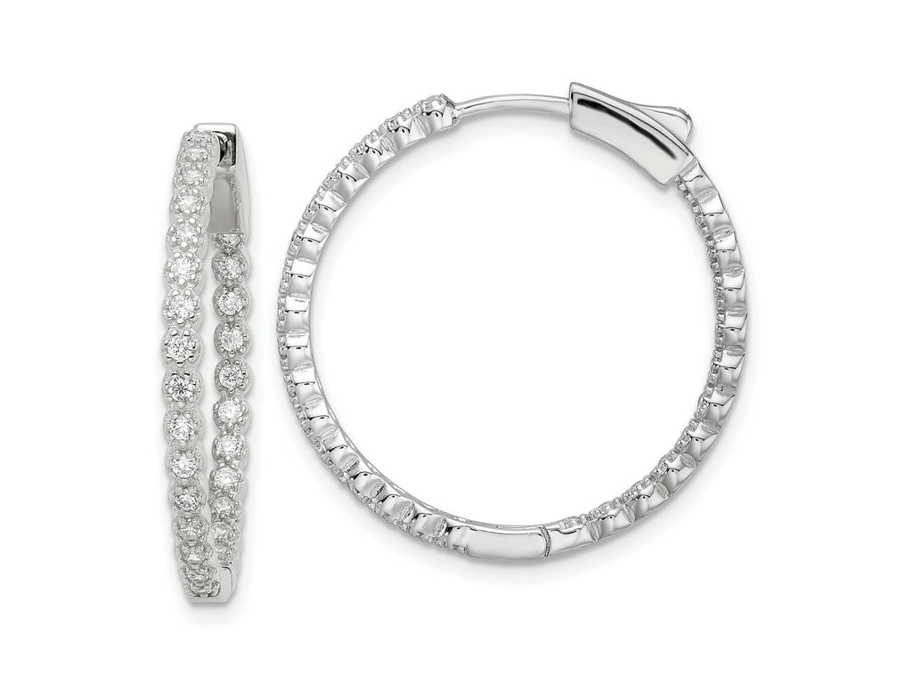 FJC Finejewelers 925 Sterling Silver Polished Rhodium Plated In and Out CZ Hinged Hoop Earrings 29 x 28 mm